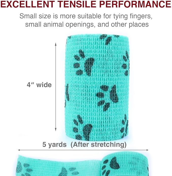 Self-Adhesive Vet Wrap for Pets - 6 Rolls 4 Inch Cohesive Bandage for Dogs Cats Horses Rabbits, Pet First Aid Wound Care Stop Bleeding Prevent Licking