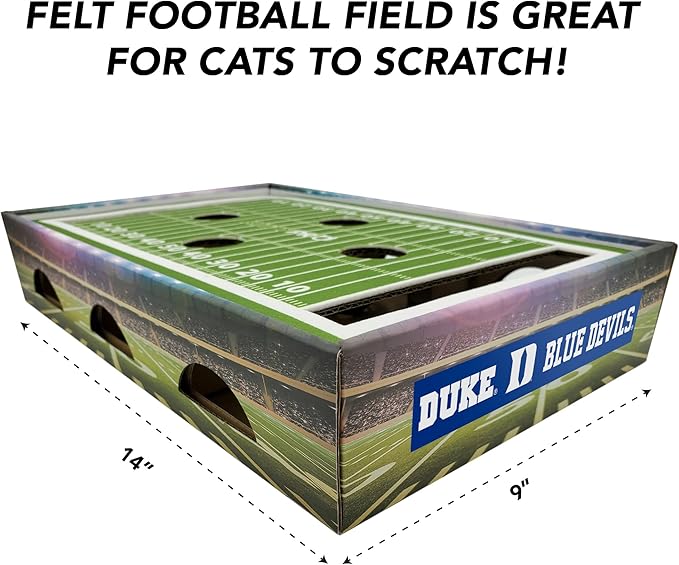 Pets First NCAA Duke University Cat Scratcher Box, Game Day Cat Toy, NCAA Football Field Designed Cat Scratcher and Lounge, Stimulating Cat Game