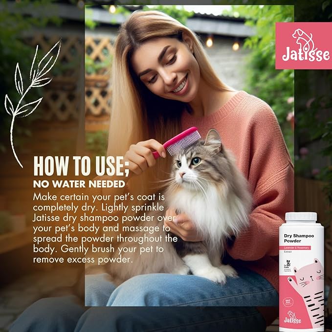 Cat Dry Shampoo Powder (2 Pack) with Lavender and Rosemary for Cats 5.29 fl. oz| Grooming for Cat | Kitten Sensitive Skin | Cleansing and Moisturizing Perfume and Talc Free (2)