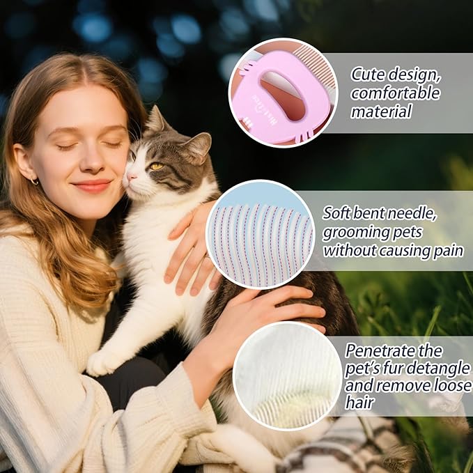 Pink Cat Comb Cute Cat-shape Pet Hair Removal Massaging Shell Comb Soft Deshedding Brush Grooming and Shedding Matted Fur Remover Dematting tool for Long and Short Hair Cat Dog Puppy Bunny