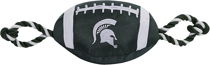 NCAA Michigan State Spartans Football Dog Toy, Tough Quality Nylon Materials, Strong Pull Ropes, Inner Squeaker, Collegiate Team Color