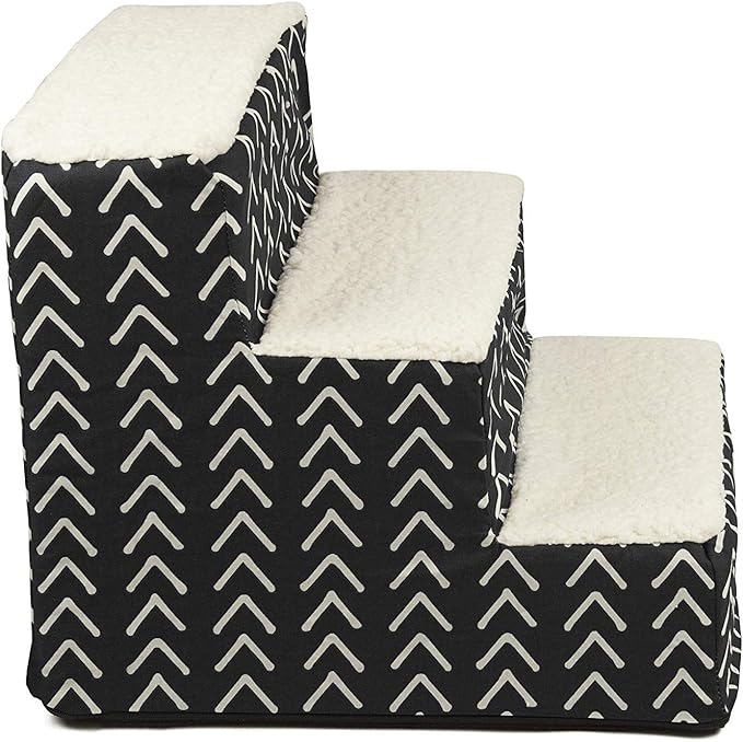 Majestic Pet 3 Step Portable Dog Stairs for Small Dogs to get on Bed Supports 250 lbs or Less – Dog Steps for High Bed with Machine Washable Cover –Pet Stairs for Cats Boho Arrow Black