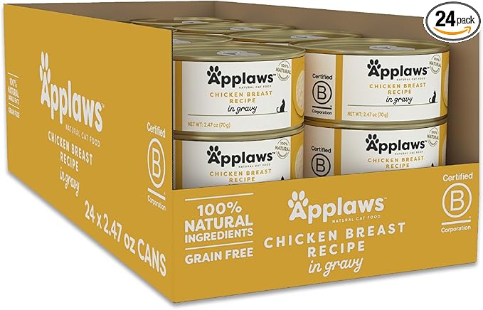 Applaws Natural Wet Cat Food, Made with Limited and Natural Ingredients, High Protein with No Artificial Additives or Fillers, Chicken Breast in Gravy (24 x 2.47oz Cans)