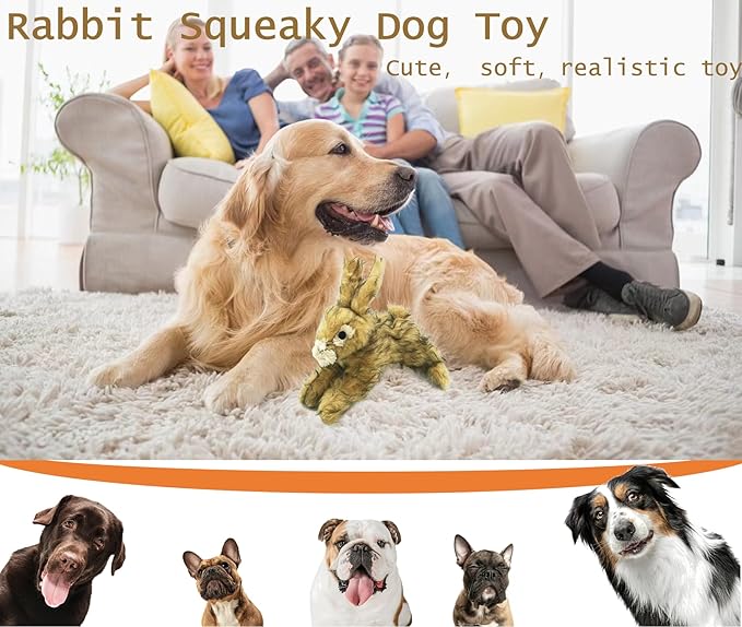 JKW Pet Dog Toys, Plush & Stuffed Rabbit Toys, Squeaky Puppy Cute Toys, Small & Medium Dog Chew Toy, 8.5 Inch