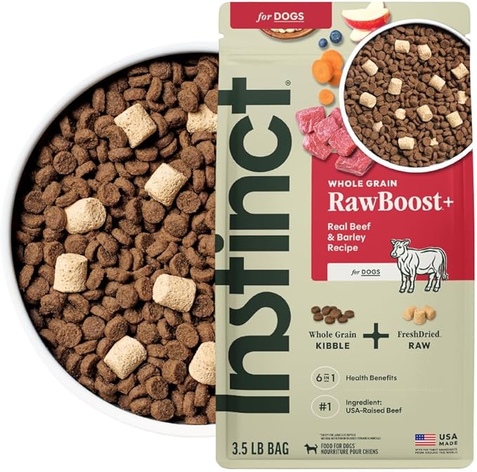 Instinct RawBoost, Natural Dry Dog Food with Freeze-Dried Pieces, Whole Grain Recipe - Real Beef & Barley, 3.5 lb. Bag