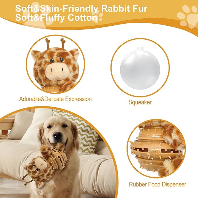 Giraffe Plush Squeaky Dog Toy with Rubber Treat Dispenser Puppy Teething Chew Toy Cute Fun Durable Multi-Functional Interactive Puzzle Dog Toy for Small Medium Large Dogs Toy Gift 21.5cm/8.46in
