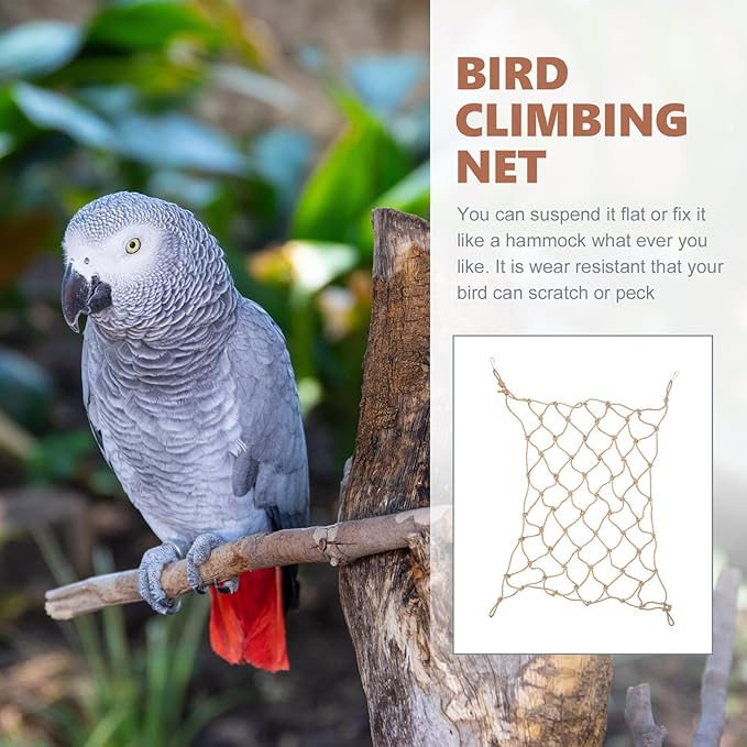 NUOBESTY Parrot Climbing Net Hemp Rope Bird Hanging Hammock Ladder for Small Pets Hamsters and Birds with Hooks Chewable Play Gym Accessory