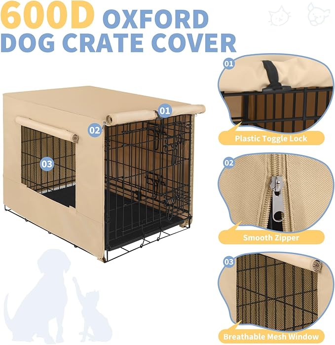 X-ZONE PET 30" Dog Crate Cover for Indoor/Outdoor - Heavy Duty Polyester Pet Kennel Cover Fits for Wire Dog Cage Beige