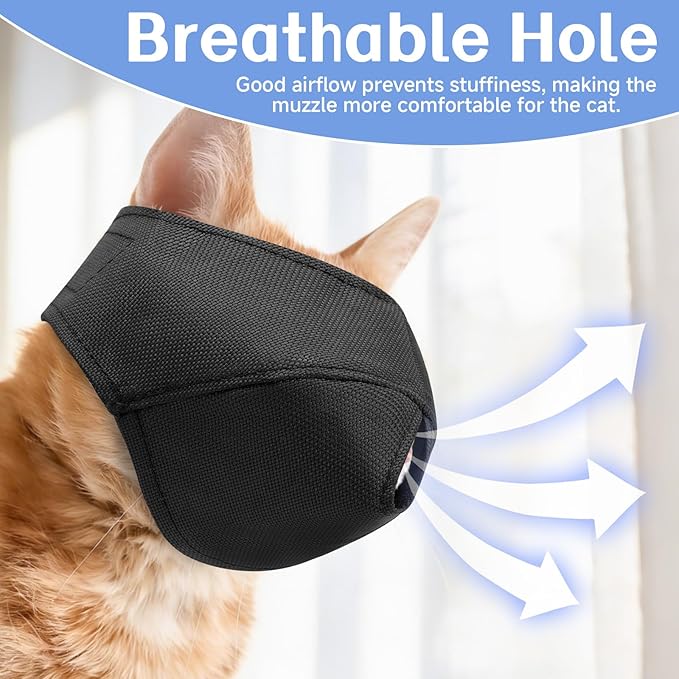 BARKLESS Cat Calming Muzzle for Grooming & Nail Trimming, Oxford Muzzle with Shading Design to Help Calm the Cat Down, Soft Head Cover to Prevent Biting & Scratching (Black, M)