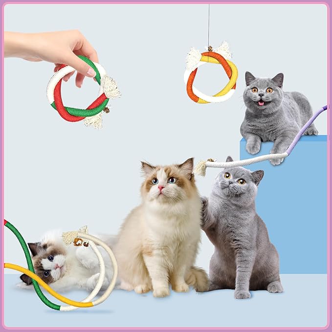 Andiker Cotton Rope Toys, 27.55Inches Color Blocking Cotton Rope Toys, Safe Cat Toys Teething Chew for Boredom and Stimulating (Orange+Yellow+Beige)