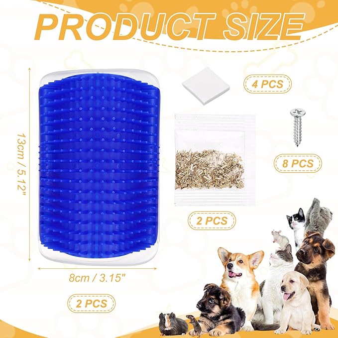 Self Grooming Cat Brush, Cat Self Groomer Scratcher with Catnip Softer Scratchers Wall Corner Groomer Massage Combs (4Pcs, S, Blue) for Long Short Fur Pets/Kittens/Puppies