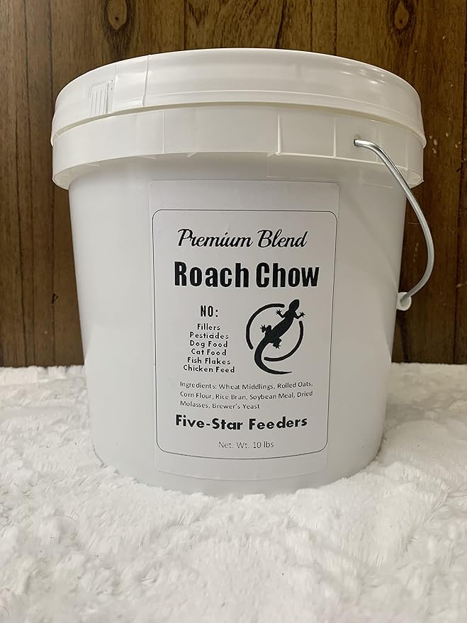 10 lb. Roach & Cricket Chow – Balanced Protein, Calcium-Fortified Diet by Five-Star Feeders – 2-Gallon Bucket