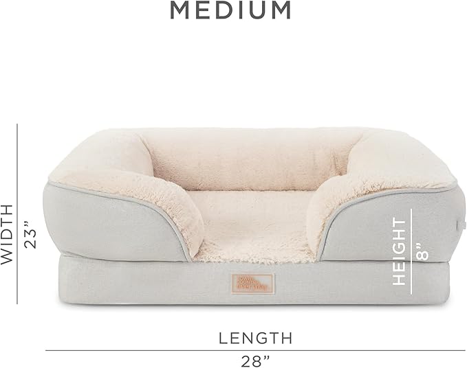 Town & Country Everyday CuddleTown Comfy Solid Bolster Sofa Pet Bed, Supportive & Calming Egg Crate Foam, Non-Slip Bottom, Machine Washable Cover, Grey, Medium 28"x23"x8"