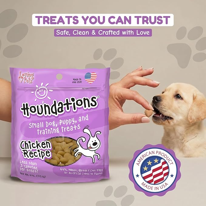 Loving Pets Houndations Chicken Dog Training Treats | All Natural | 2.6 Calories Per Treat | Grain-Free, Wheat-Free, Gluten-Free & Corn-Free | For Small Dogs & Puppies, 4 oz