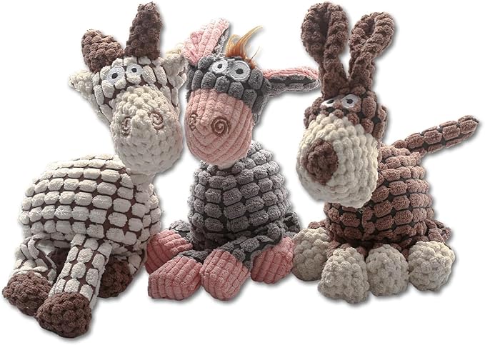 Pack 3 Squeaker Toys Rope, Cute Soft Durable Stuffed Animal Plush Dog Chew Toys, Squeak Toy for Teeth Cleaning, Small Dogs Cats Small Animal