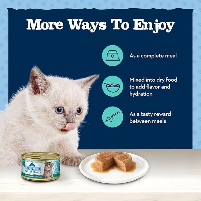 Blue Buffalo Baby Blue Natural Kitten Wet Cat Food Paté Variety Pack, Healthy Growth Formula with DHA, High-Protein & Grain-Free, Chicken and Salmon Recipes, 3-oz Cans (6 Count, 3 of Each) (Pack of 4)