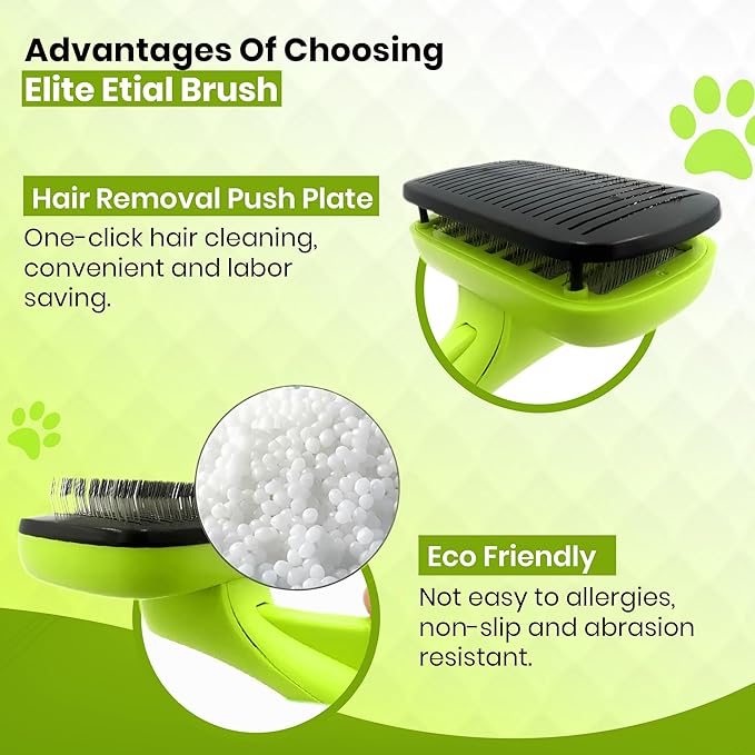 ELITE ETAIL Self Cleaning Pet Hair Brush with Additional Comb and Bath Brush - Skin Friendly Pet Grooming Kit for Dogs and Cats, Detangling, Deshedding, and Bathing Tools for All Fur Types. 7 in long