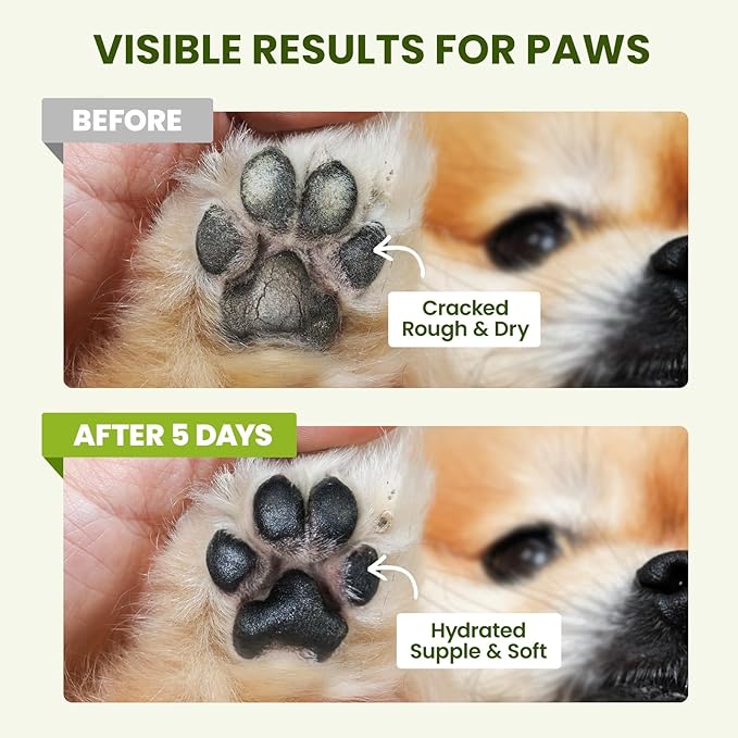 PawSono Lick-Safe Dog Paw & Nose Balm with Coconut Oil | All-Natural Moisturizer & Soother for Dry, Cracked Pads & Snout | Heat & Cold Pavement Protection Wax | Horse Hoof, Joint Care (2.6 oz)