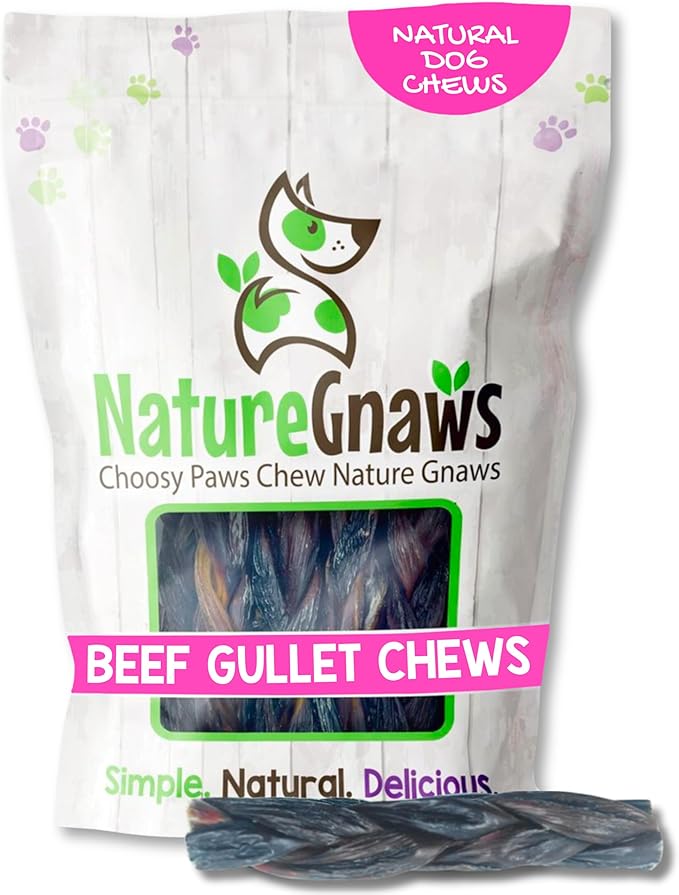 Nature Gnaws Braided Beef Gullet Chews for Dogs 5-6" (10 Count) - Long Lasting for Small and Medium Dogs - Natural Beef Jerky Dog Chew Bones