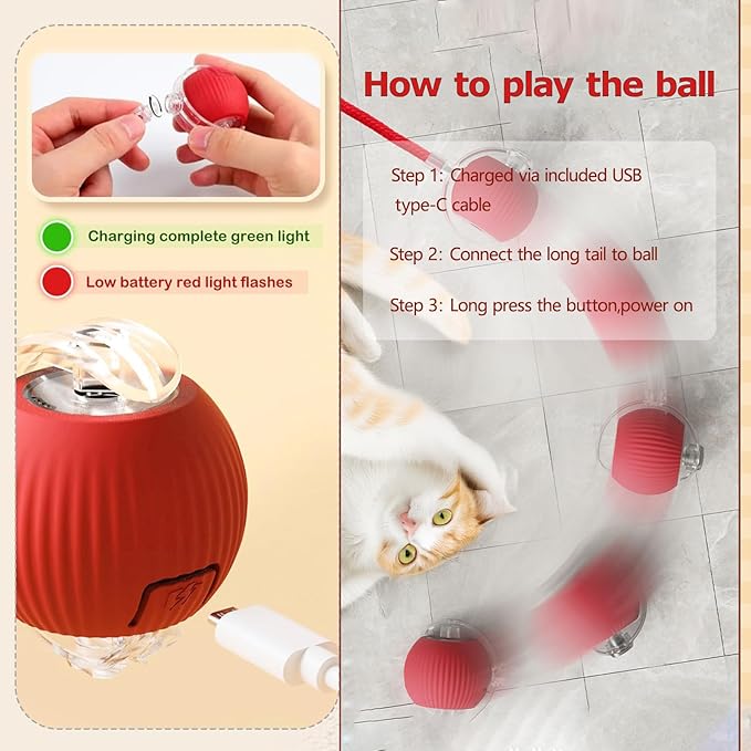 Interactive Rolling Cat Dog Ball - 2025 Upgraded Automatic Moving Cat Toys Ball Dog Toy Interactive,Smart Rolling Ball Toy Electric Balls Toys for Bored Indoor Dog/Cat (Green)