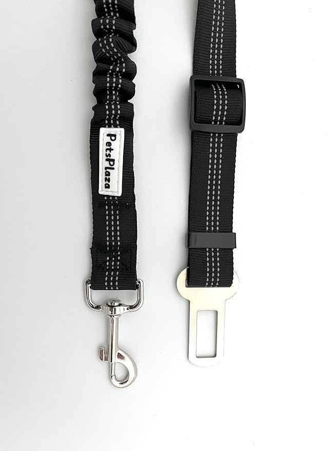PETSPLAZA Dog Seat Belt, Retractable Dog Car Harness Adjustable Dog Seat Belt for Vehicle Nylon Pet Safety Seat Belts Heavy Duty & Elastic (Black)