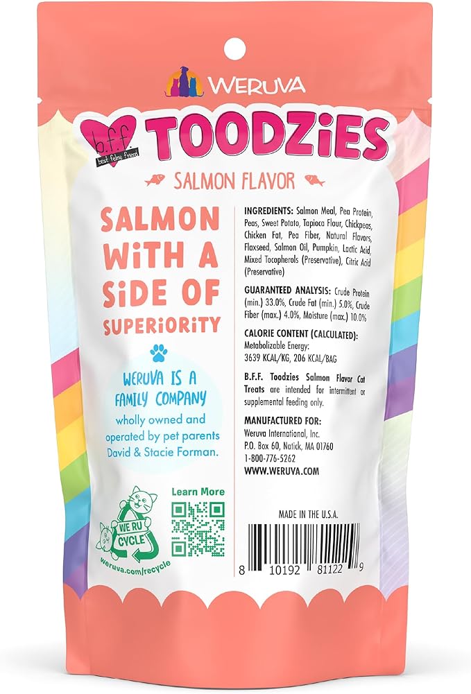 Weruva BFF Toodzies, Salmon Crunchy Cat Treats, 2oz Bag (Pack of 2)