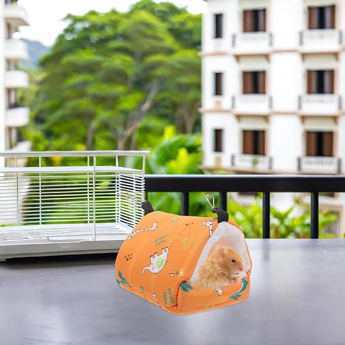 Healifty Parrot Cotton Nest Small Animal Hanging Hammock Winter Warm Lint Bed 16x13x16cm Yellow for Hamster Bird Cage Cozy Resting House