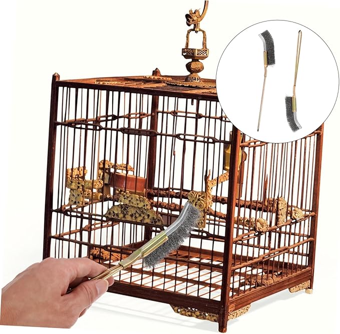 FOMIYES 4pcs Pet Bird Brush Copper Handle Wire Cleaning Tool for Bird Cage Maintenance Comfortable Grip for Easy Use for Parakeet and Macaw Owners