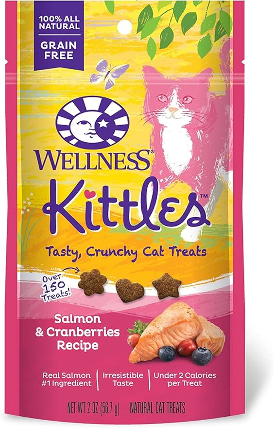Aurora Pet Variety Pack (3) Wellnes Kittles Tasty Crunchy Cat Treats (Chicken, Salmon, Tuna) 2-oz Each with AuroraPet Grooming Wipes