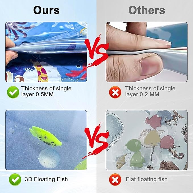 Cat Dog Water Mat with 3PCS Multi-Color Lights [ Newly Upgraded, 2 Layers Thickened Pet ] Anti-Scratch Leak Proof, with Floating Fish for Indoor and Outdoor Cat Dog Toys (Octopus & Light)