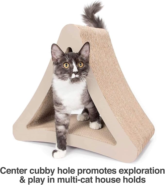 PetFusion 3-Sided Vertical Scratch Play & Perch Cat Scratching Post, 18" x 10.5" x 15.9", Multiple Angle Cat Scratching Pad; 6 Usable Sides, 100% Recyclable Cardboard Lounge