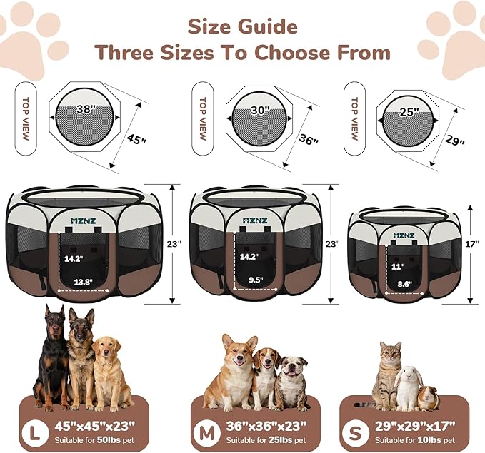 Dog Playpen, Portable Puppy Pet Crate Indoors for Small/Medium Dogs Cats Rabbits, Foldable Dog Cage Enclosure for Outdoor, Pop Up Dogs Tent Kennel with Carrying Case, Brown