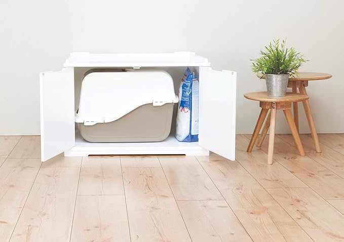 Trixie XL Furniture Litter Box Enclosure (White), Hidden Litter Box for Cats with Openings on Either Ends & Large Ventilations Slots, Double Doors for Easy Cleaning, Removable Divider