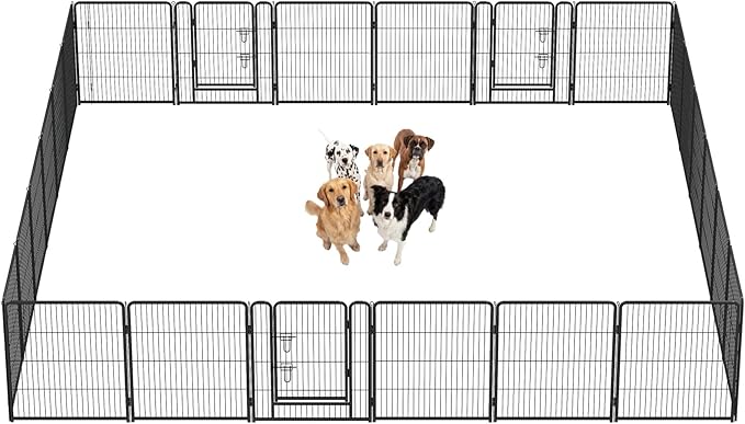 DUMOS Dog Playpen Indoor, Metal 32 Inch 24 Panels Foldable Pet Fence with Door, Outdoor Small Medium Large Dog Puppy Portable Exercise Play Pen for RV Camping, Trips, Play Yard