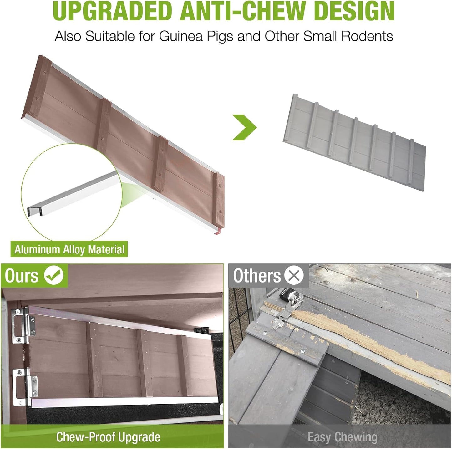 2-Story Rabbit Hutch Indoor Bunny Cage Wooden Guinea Pig House with Chew-Proof Ramp, Leakproof Slide-Out Trays, Lockable Caster Wheels for 1-3 Rabbits (Brown)