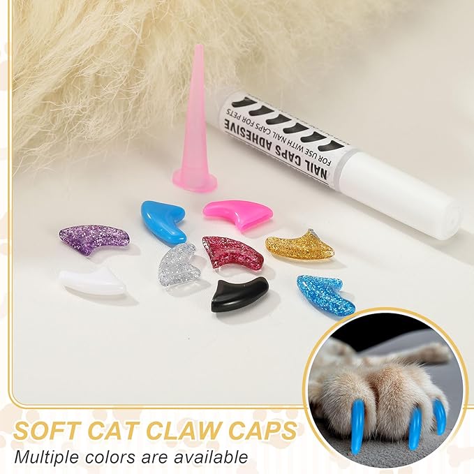 Cat Nail Caps, Cat Claw Covers with Adhesive Glue and Applicators, Kitten Claw Caps Soft Paws, (40 Pcs, M, Rose Red), Intended for Pet Tips/Nail Covers/Control Paws
