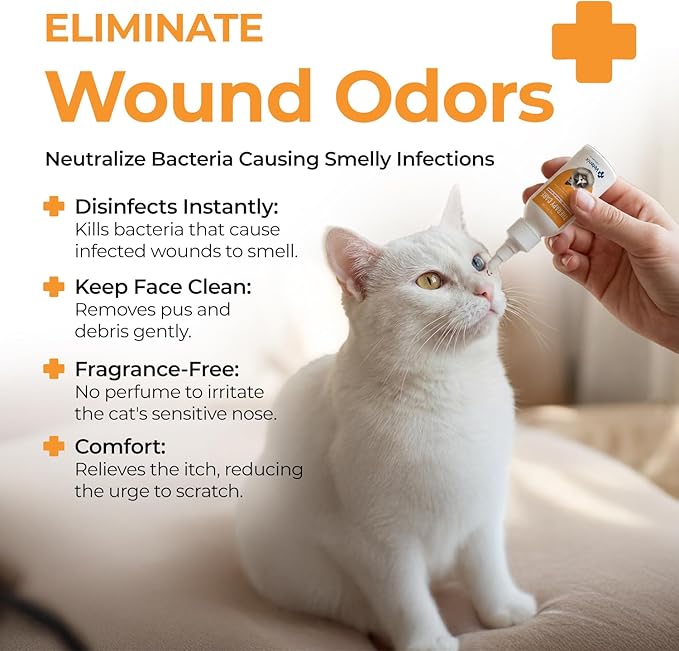 Feline Facial Therapy Solution Healing Aid & Skin Repair for Cat Acne, Eye & Ear Irritations, Chin Sores, Redness & Allergies | Gentle Non-Toxic HOCl Drops | 3.38 fl oz