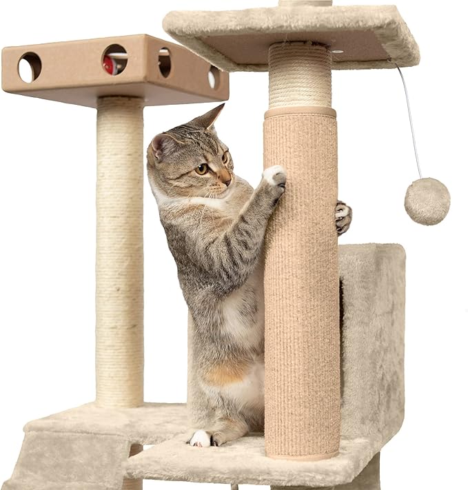 Furhaven Wrap Around Scratching Post Cover for Indoor Cats, Fits Posts Up to 3.5" Diameter, Durable & Less Mess - Tiger Tough Carpet Scratch Mat - Cream, Large