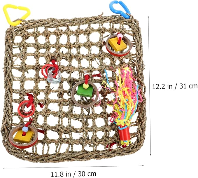 Mikikit 1Pc Handmade Parrot Hammock Natural Woven Climbing Net for Cockatiels Parakeets Birds Safe Edges Bird Accessories for Play Rest