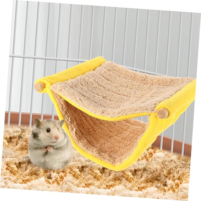 Small Animal Hanging Hammock Double Layer Plush Pet Bed Yellow Soft Sleeping Nest for Hamsters Parakeets and Small Birds Cage Accessory