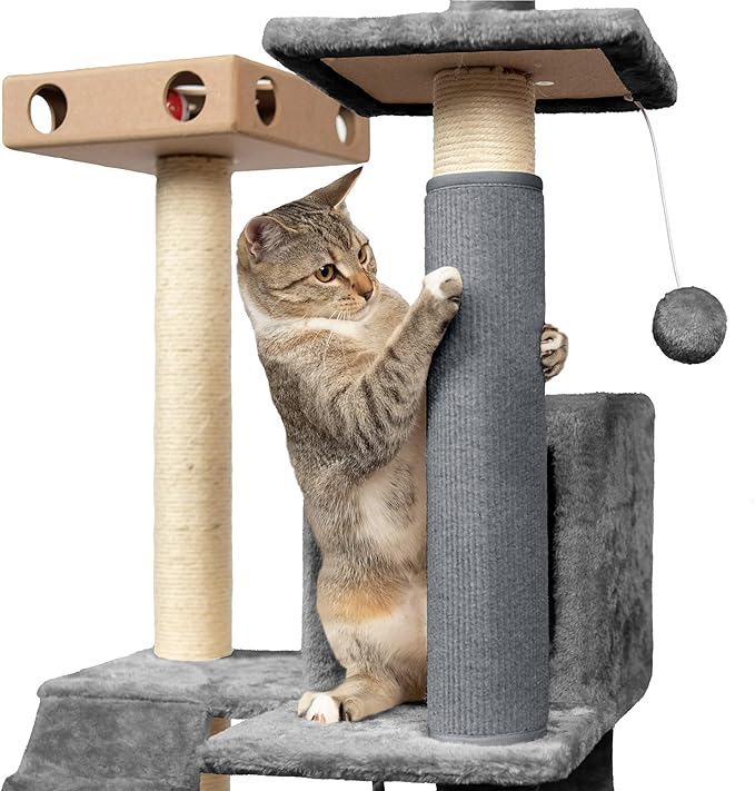 Furhaven Wrap Around Scratching Post Cover for Indoor Cats, Fits Posts Up to 3.5" Diameter, Durable & Less Mess - Tiger Tough Carpet Scratch Mat - Gray, Extra Large/XL