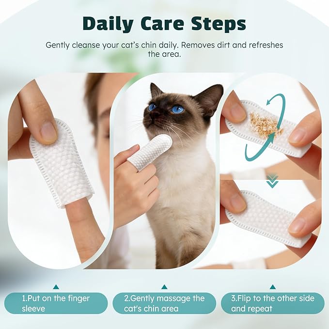 Cat Chin Finger Wipes – for Oil & Blackhead Build-Up, Gentle Plant-Based Formula for Sensitive Skin, No-Rinse, Daily Cat Chin Cleaning Wipes, All Ages, 50 Count