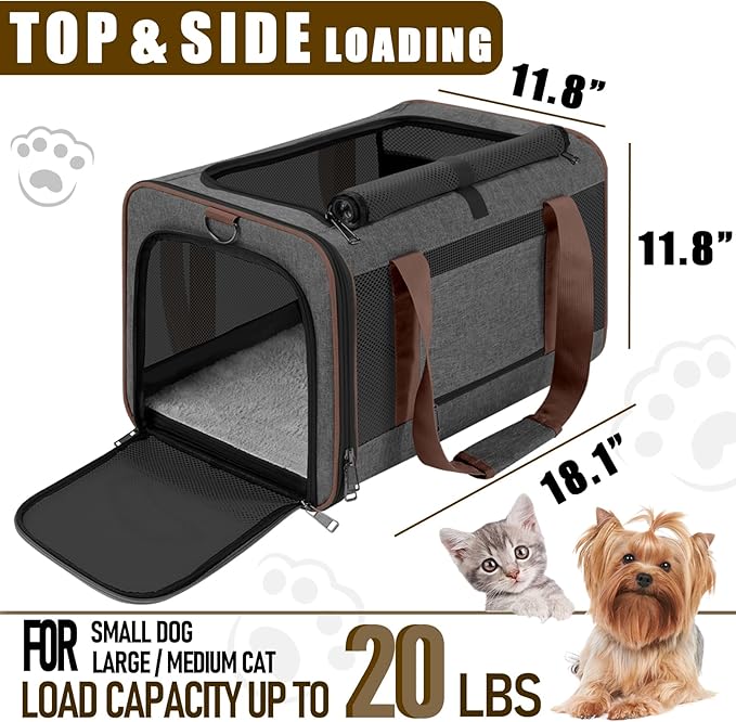 GAPZER Small Dog Carrier Cage Soft Chihuahua / Softshell Big Cat Carrier Maine Coon / Pet Taxi Carrying Bag over 25lbs / Top Loader Travel Kennel Brown