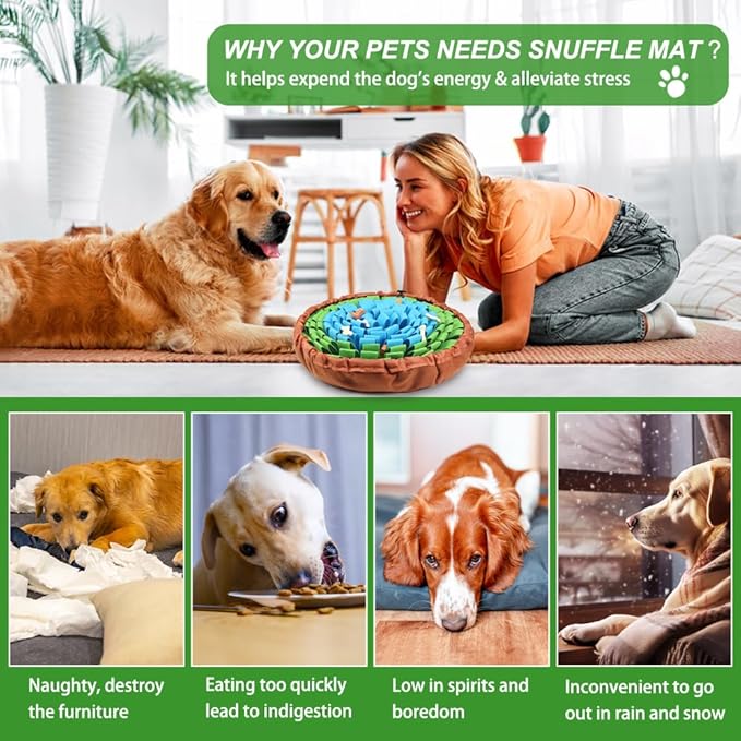 SZEE Snuffle Mat for Dogs, Adjustable Sniffing Mat for Smell Training and Slow Eating, Dog Snuffle Pad for Mental Stimulation and Enrichment, Interactive Toys for Pets (Blue and Green)
