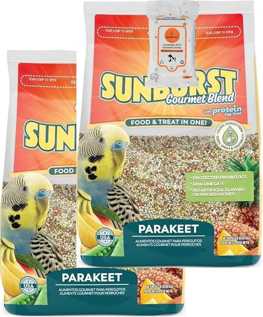 (2 Pack) Higgins Sunburst Gourmet Blend Parakeet Bird Food (2-lb Each) with AuroraPet Wipes