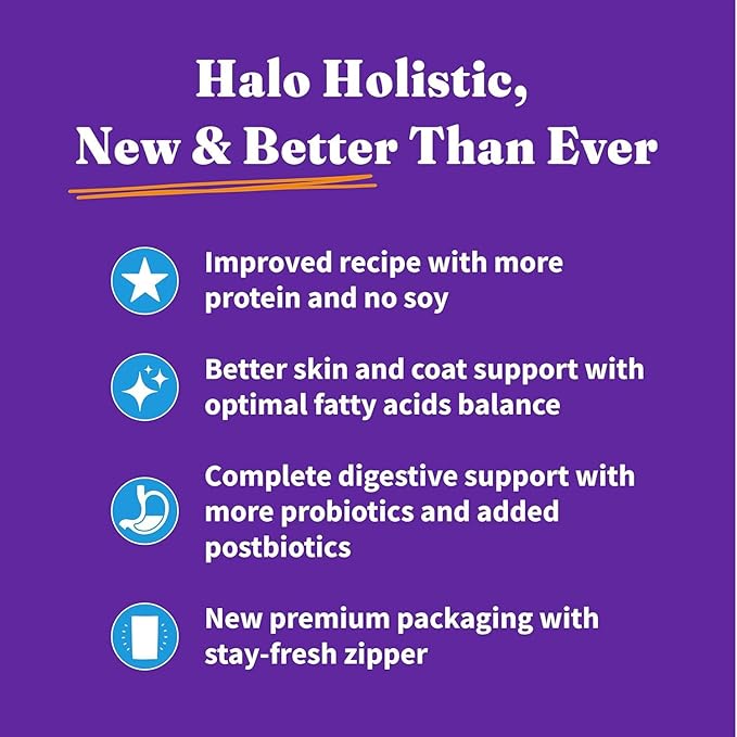 Halo Holistic Cat Food Wild Caught Whitefish Formula, Healthy Grains Dry Cat Food, For Sensitive Stomach Support, Kibble for Adult Cats, 6 lb Bag