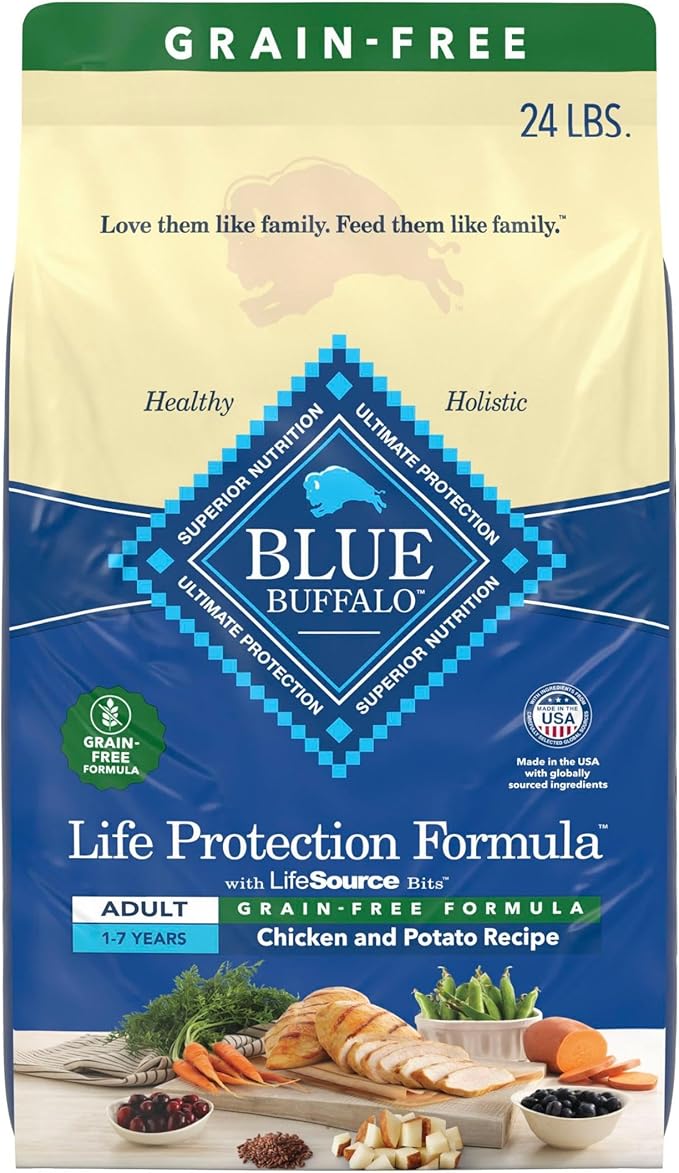Blue Buffalo Life Protection Formula Natural Grain Free Adult Dry Dog Food, with Chicken and Potatoes, 24 lb. Bag