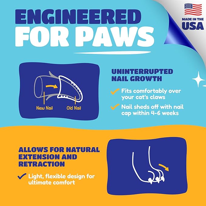 Soft Claws Cat Nail Caps for Small Cats – (40 Caps, Blue) - Veterinarian-Developed, Non-Toxic | Protects Furniture & Skin - Easy to Apply, Long-Lasting Anti-Scratch Soft Cat Claw Covers