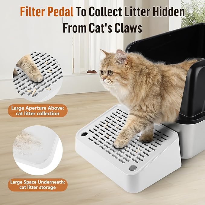 Cat Litter Box Ramp, Litter Box Step Mat with Filter Function, Cat Litter Catcher for Self-Cleaning Litter Boxes, Cats Pedal Stool Ideal for Kitten & Elderly Cats (White)