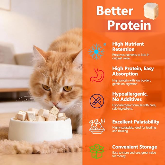 Freeze Dried Chicken Treats for Cats & Dogs, Single-Ingredient Raw Chicken Breast Chunks, High Protein, Grain-Free, No Additives, Healthy Pet Training Treats, 6.35 oz